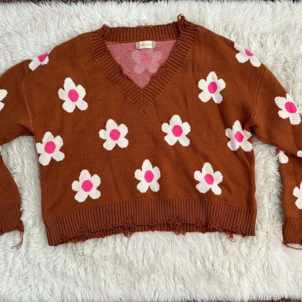 Altar'd State Flower Brown Sweater | Large